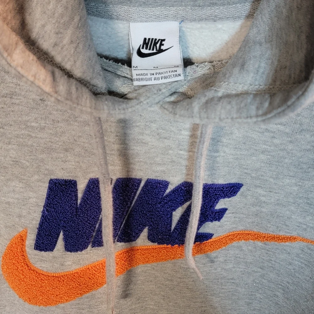 Nike Hooded Sweatshirt |Gray with Orange And Blue Textured Logo